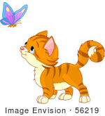 #56219 Clip Art Illustration Of An Adorable Orange Kitten Watching A Butterfly
