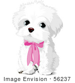#56237 Royalty-Free (Rf) Clip Art Of A Cute White Puppy Dog Wearing A Pink Bow