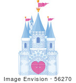 #56270 Royalty-Free (Rf) Clip Art Illustration Of A Blue Brick Fantasy Castle With Heart Gates And Pink Flags