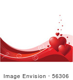 #56306 Royalty-Free (Rf) Clip Art Illustration Of A White Background With A Bottom Border Of Red And Pink Waves Swirls And Red Hearts