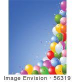 #56319 Royalty-Free (Rf) Clip Art Illustration Of A Bottom And Side Border Of Colorful Star Confetti And Party Balloons Against Blue