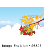 #56323 Royalty-Free (Rf) Clip Art Illustration Of An Autumn Branch With Berries Over Clouds In A Blue Sky With A Breeze