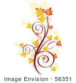 #56351 Royalty-Free (Rf) Clip Art Illustration Of An Autumn Floral Scroll With Orange Fall Leaves