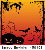 #56353 Royalty-Free (Rf) Clip Art Illustration Of A Grungy Halloween Background With Splatters Bats And Dark Pumpkins