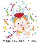 #56354 Royalty-Free (Rf) Clip Art Illustration Of A Cute Strawberry Blond New Year Baby Wearing A Gold Sash And Hat Surrounded By Confetti by pushkin