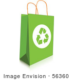 #56360 Royalty-Free (Rf) Clip Art Illustration Of A Green Recycled Shopping Bag With Recycle Arrows