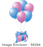 #56394 Royalty-Free (Rf) Clip Art Illustration Of A Birthday Gift Floating Away With Matching Balloons