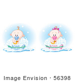 #56398 Royalty-Free (Rf) Clip Art Illustration Of A Digital Collage Of A Baby Boy And Girl Taking A Bubble Bath