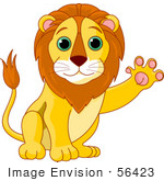 #56423 Royalty-Free (Rf) Clip Art Illustration Of A Friendly Male Lion Waving His Paw
