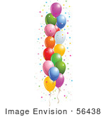 #56438 Royalty-Free (Rf) Clip Art Illustration Of A Side Border Of Colorful Floating Party Balloons With Star Confetti
