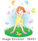 #56451 Royalty-Free (Rf) Clip Art Illustration Of A Carefree Little Girl Holding Her Arms Up While Being Circled By Butterflies