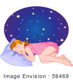 #56469 Clip Art Illustration Of A Tired Little Girl In Her Pajamas Sleeping At Night