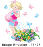 #56478 Royalty-Free (Rf) Clip Art Illustration Of A Little Blond Girl Surrounded By Butterflies Watering Her Flower Garden