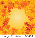 #56491 Royalty-Free (Rf) Clip Art Illustration Of An Orange Background Bordered With Vibrant Autumn Leaves