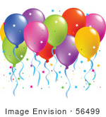 #56499 Royalty-Free (Rf) Clip Art Illustration Of A Colorful Group Of Balloons Floating With Confetti