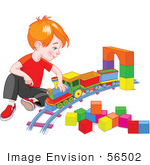 #56502 Royalty-Free (RF) Clip Art Illustration Of A Red Haired Boy Playing With A Toy Train by pushkin