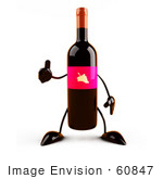 #60847 Royalty-Free (Rf) Illustration Of A 3d Wine Bottle Character With A Pink Label Giving The Thumbs Up