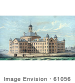 #61056 Royalty-Free Historical Illustration Of People On The Beach At New Alms House For The City Of Boston In Massachusetts On Deer Island