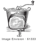 #61333 Retro Clipart Of A Vintage Antique Bread Mixer In Black And White - Royalty Free Vector Illustration