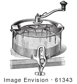 #61343 Retro Clipart Of A Vintage Antique Cake Mixer In Black And White - Royalty Free Vector Illustration