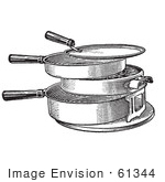 #61344 Retro Clipart Of A Vintage Antique Hot Plate Or Grill In Black And White - Royalty Free Vector Illustration
