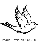 #61918 Clipart Of A Flying Bird In Black And White - Royalty Free Vector Illustration