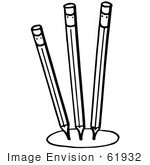 #61932 Clipart Of Three Pencils In A Circle In Black And White - Royalty Free Vector Illustration