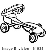 #61938 Clipart Of A Retro Roller Skate In Black And White - Royalty Free Vector Illustration