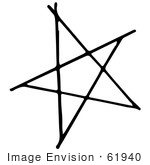 #61940 Clipart Of A Star Pentagram In Black And White - Royalty Free Vector Illustration