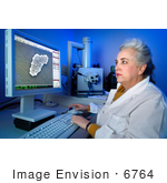 #6764 Picture Of A Microbiologist And Electron Microscopist Looking At Bacteria