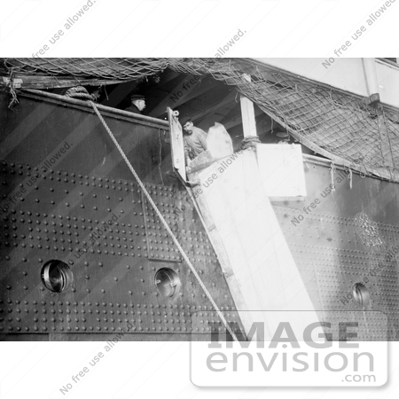 #12824 Picture of a Man Using the Lusitania Mail Chute by JVPD