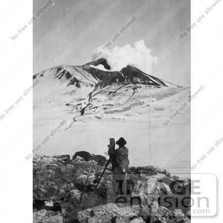 #14224 Picture of a Person Taking Moving Pictures of Mount Katmai Volcano, Alaska by JVPD