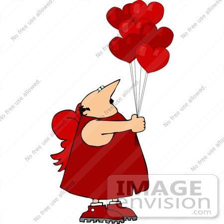 #14637 Middle Aged Caucasian Cupid Man Holding Heart Shaped Balloons Clipart 