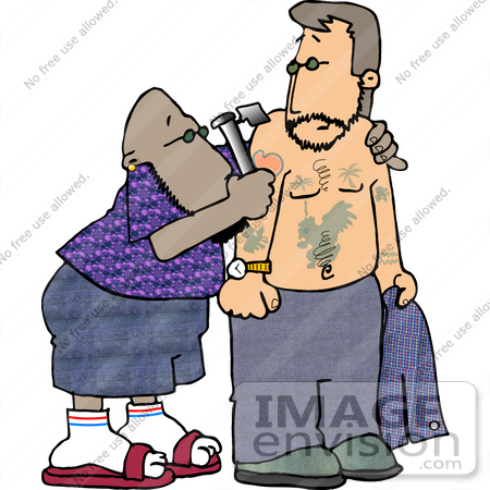 14822 African American Tattoo Artist Man Tattooing a Caucasian Man With an