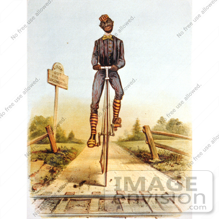 #16201 Picture of an African American Man Riding a Penny Farthing Bike by JVPD