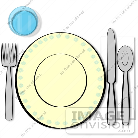 Table Place Setting With a Cup, Fork, Plate, Knife, Spoon and Napkin Clipart