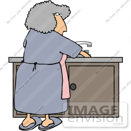 #17475 Senior Woman Washing Dishes at a Kitchen Sink Clipart by DJArt