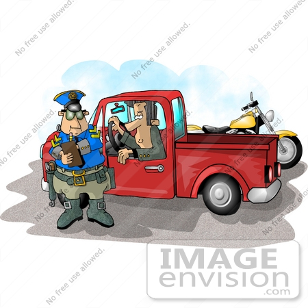 #17709 Motorcycle Cop Man Giving a Pickup Truck Driver a Traffic Ticket 