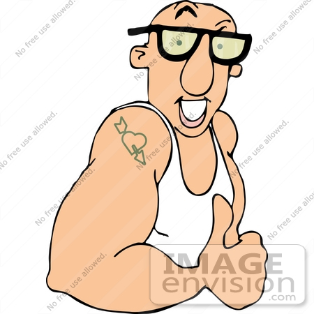  Muscular Man in a Tank Top, Showing His Muscles and Tattoo Clipart