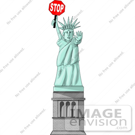 #18967 Liberty Enlightening the World Statue of Liberty Holding a Red Stop Sign Clipart by DJArt