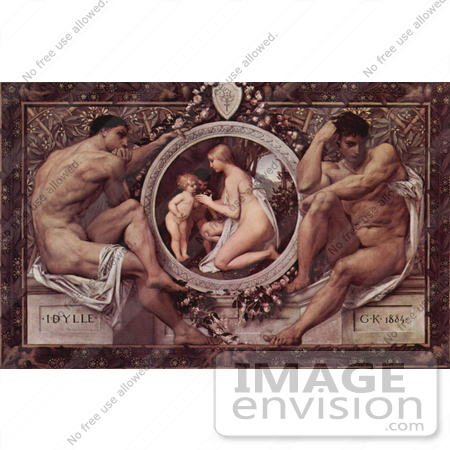  19077 Photo of Nude Men Framing a Scene of a Nude Woman With Children