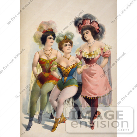 20766 Stock Photography of Three Chorus Girls in Tights and Feathered Hats