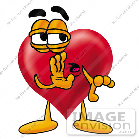 #21464 Clip Art Graphic of a Red Love Heart Cartoon Character Whispering and 