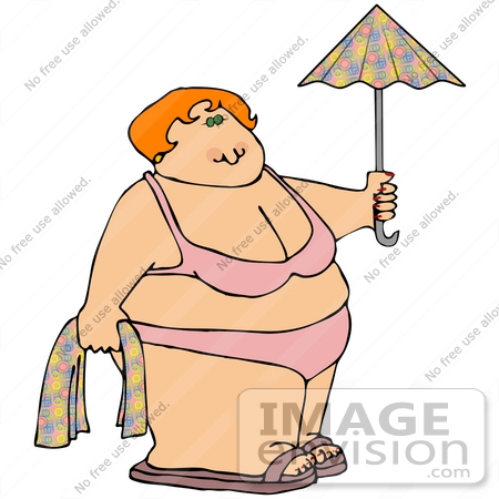 21704 Clipart of a Chubby Woman Wearing a Pink Bikini and Holding a Towel