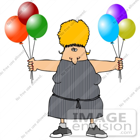 #21705 Clipart of a Woman Holding Two Bundles of Birthday Party Balloons by 