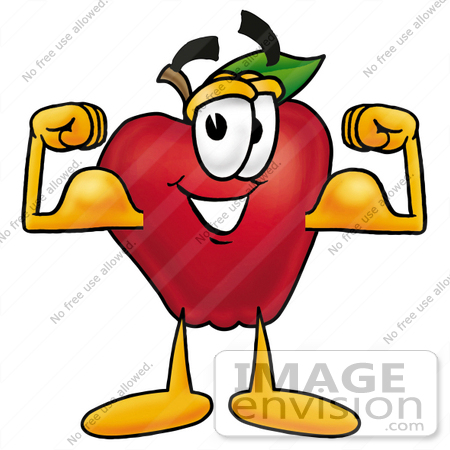  art Graphic of a Red Apple Cartoon Character Flexing His Arm Muscles by