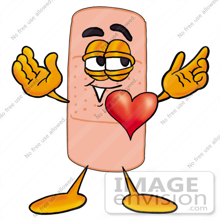 #22454 Clip art Graphic of a Bandaid Bandage Cartoon Character With His