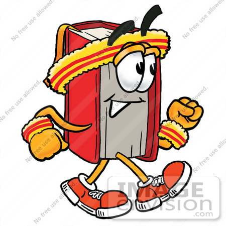 #22611 Clip Art Graphic of a Book Cartoon Character Speed Walking or Jogging by toons4biz