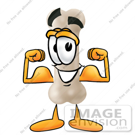 #22729 Clip art Graphic of a Bone Cartoon Character Flexing His Arm Muscles 