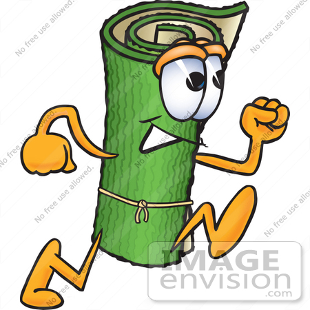 Green Cartoon Characters on Clip Art Graphic Of A Rolled Green Carpet Cartoon Character Running